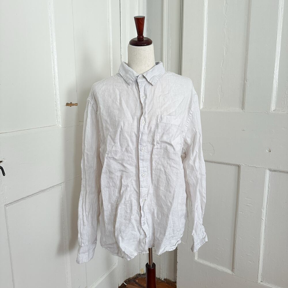 Panama Jack 100% Linen White Button Up Long Sleeve Shirt Men's XL